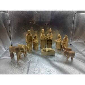 Hand Carved Olive Wood Nativity Set 11 Piece Rustic Christmas Decor Bethlehem